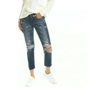 Moussy Vintage Straight Leg Denver Tapered Jeans in Dark Blue Size 28